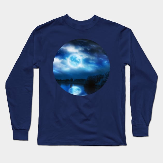 Full moon above river Long Sleeve T-Shirt by AnnArtshock